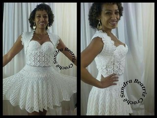 Vestido de Crochê festa curto última Parte